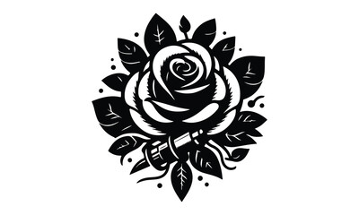 Rose Silhouette, Elegant Rose Silhouette Isolated on White Background