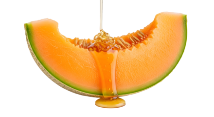 Fresh Cantaloupe Fruit Slices with Green Leaves, White background, with background png