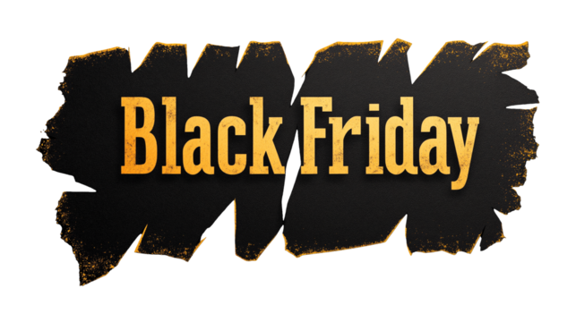 Black Friday Sale Banner Design Gold Text isolated on transparent background	
