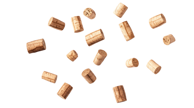 Wine Corks Falling isolated on transparent background Design Element