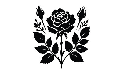 Rose Silhouette, Elegant Rose Silhouette Isolated on White Background