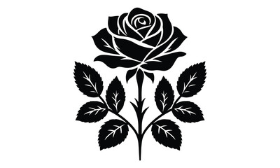 Rose Silhouette, Elegant Rose Silhouette Isolated on White Background