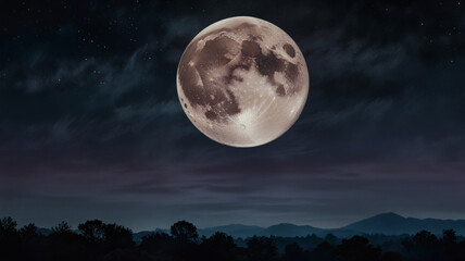 Curtains Majestic Full Moon Over Serene Landscape at Night - Nature Photography