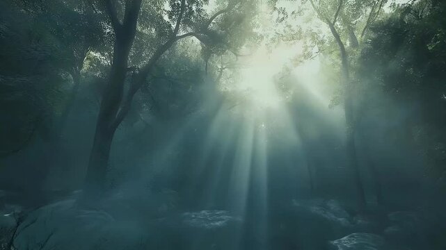 Serene Forest Scene with Sunbeams