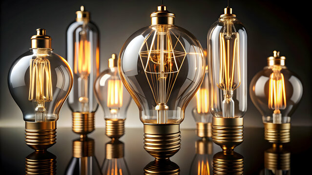 Modern minimalist lightbulbs with thin golden filaments