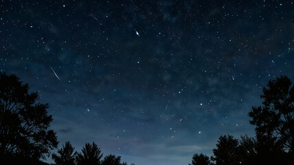 Naklejka premium Meteor Shower Experience in Nature, Captured Under Stars, Tranquil Environment, Scenic Viewpoint