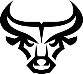 Bull head vector graphic, front-facing design with horns, great for apparel, gym, and team branding.