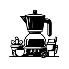 Coffee maker with plant cups bean on a surface with dials