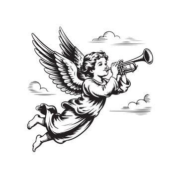 angel playing trumpet in the sky clip art preview