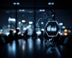 Abstract business meeting.  Data displayed