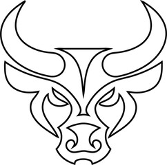 Bull face logo outline vector with sharp lines and bold features, perfect for modern branding.