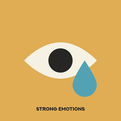 Eye flat vector illustration with teardrop. Eye symbol. Cartoon eyeball.