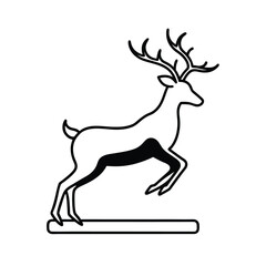 Black and white line art illustration of a leaping deer