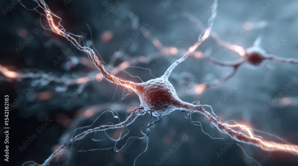 Poster Microscopic View of Nerve Cells Displaying Electric Impulses in a Soft Sci-Fi Style