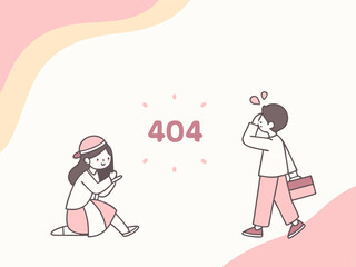 Funny cartoon style landing page design with cute monster and error 404 message displayed