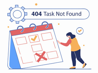 Business scheduling interface showing broken task flow with 404 error on calendar screen