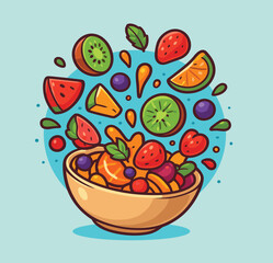 Fruit salad bowl floating cartoon vector icon illustration healthy snack object icon isolated vector
