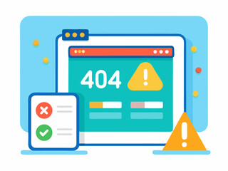 Dashboard interface concept showing warning icon with missing data and error 404 alert