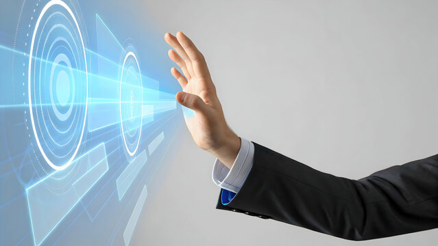 Finger gesturing to control blue virtual hologram layers