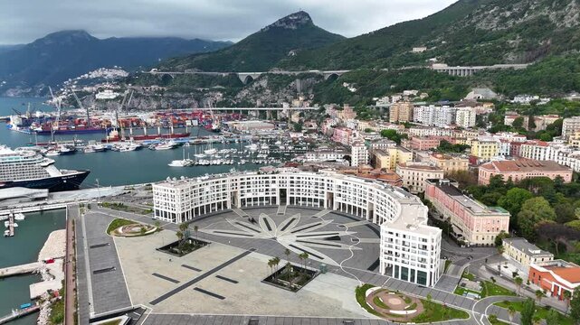 Aerial view of Piazza della Liberta (Liberty Square) in Salerno, Campania, Italy
