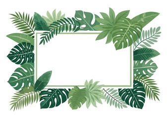 Flat Botanical Border in Rectangular Shape Featuring Monstera and Jungle Leaves for Eco Templates