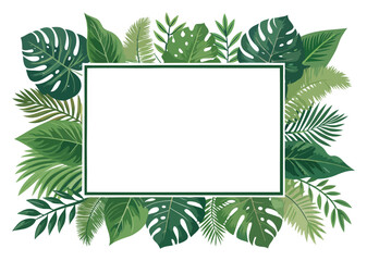 Tropical Leaf Border with Rectangular Frame and Transparent Center for Eco and Nature-Themed Designs