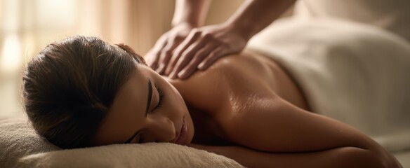 Obraz premium The serene moment of a woman receiving a soothing massage in a tranquil setting.