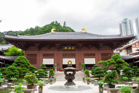 Diamond Hill, Hong Kong - June 14, 2016 : Traditional Chinese Wooden Architecture of Chi Lin Nunnery and Garden Courtyard in Diamond Hill.