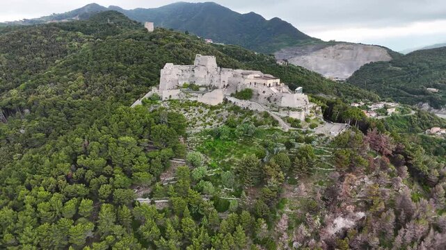 Aerial shot of Arechi Castle (Castello di Arechi) in Salerno, Italy