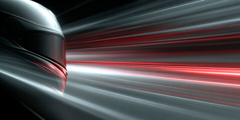Futuristic racing helmet in dramatic lighting with dynamic red and white speed trails, symbolizing focus, velocity and high-performance technology