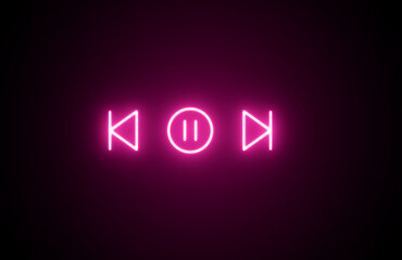 Neon Pink Color Play button icon. Bright Media player icon. Light multimedia player button. Play, pause, stop, record, forward, rewind. Music or video icon Audio player sign. Music player button.