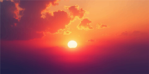 Orange and red sunset in a beautiful, bright sky with abstract cloudscape