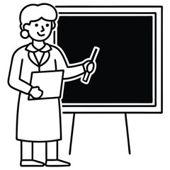 Thin Stroke Drawing of a Teacher at a Blackboard
