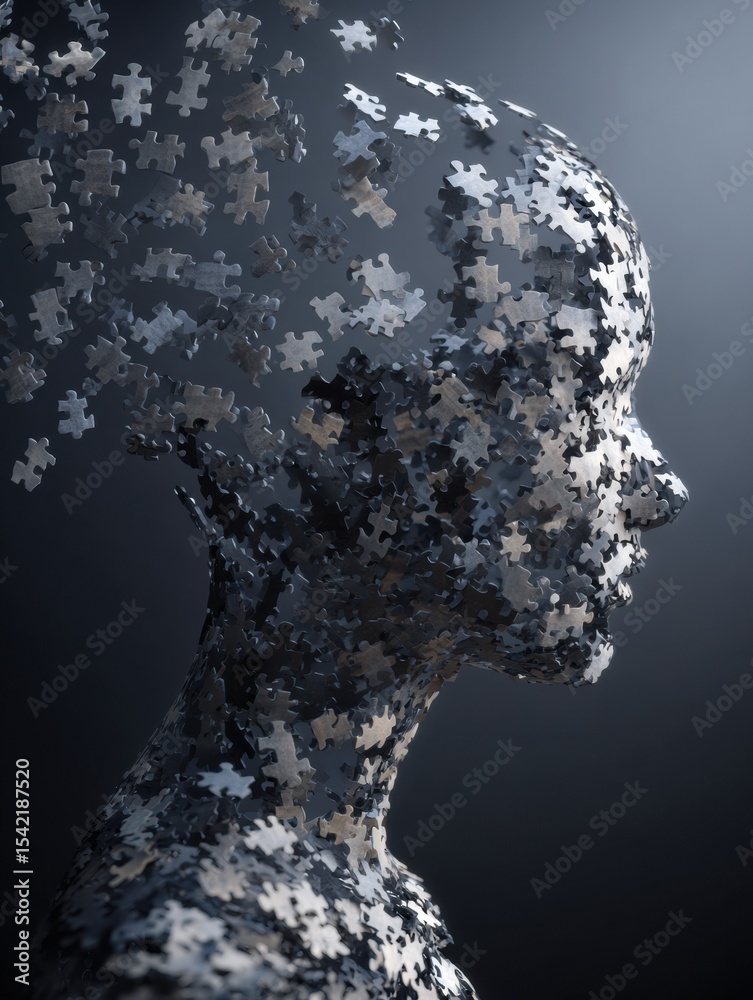 Aufkleber Floating Puzzle Pieces Create a Visual Representation of the Nervous System in a Surreal Composition Showcasing Human Thought and Complexity
