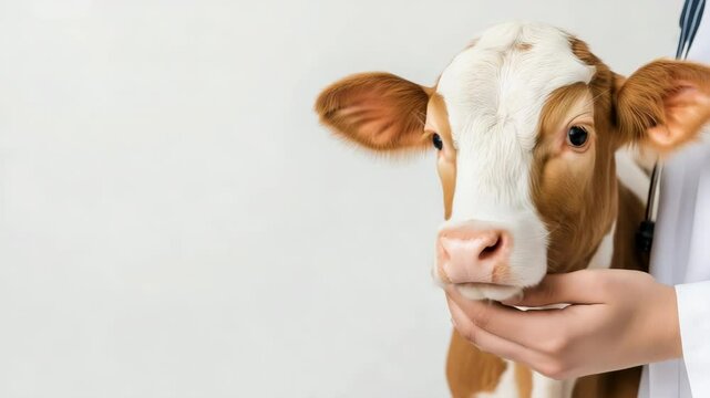 Tender interaction with playful calf: side view petting and affectionate bonding captured