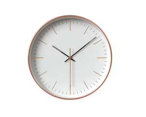 Modern rose gold and white wall clock isolated on transparent background