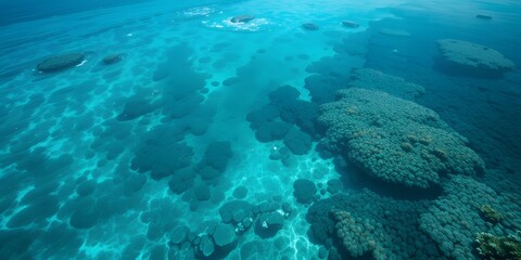 Fototapeta premium Vibrant Coral Reef Scene. A Breathtaking Underwater View Shows The Great Barrier Reef Off Australia, Its Coral Formations Glowing In Stunning Turquoise Colors. An Ocean Ecosystem Alive With Beauty. A