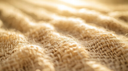 An eye-catching editorial-style photo up-close view of handcrafted wool yarn: natural fibers tied with sewing thread, highlighting the detailed textile weaving technique.