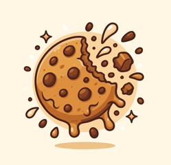 Chocolate chip cookie floating cartoon vector icon illustration sweet treat object icon flat vector