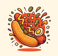 Hot dog floating cartoon vector icon illustration fast food object icon isolated flat vector