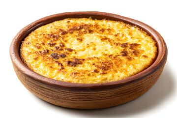 Paraguayan Chipa Guasu in Ceramic Dish on White Background