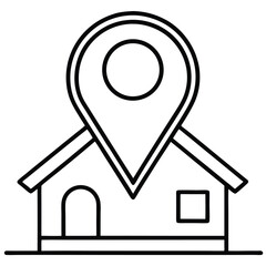 Thin Stroke Icon of a Location Pin on a House