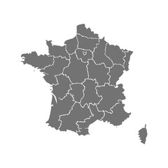 Detailed Vector Silhouette Map of France with Regional Divisions for Educational Resources, Geographic Studies, and Design Templates