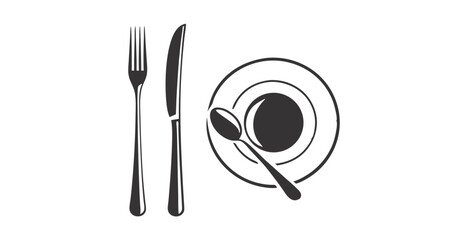 Elegant Black Cutlery and Plate Icons Vector Set for Dining Experience and Restaurant Design Projects