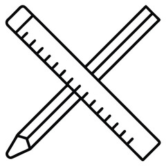 Thin Stroke Icon of a Pencil and Ruler Crossed