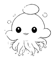 Cute cartoon octopus with big eyes and a small top bun