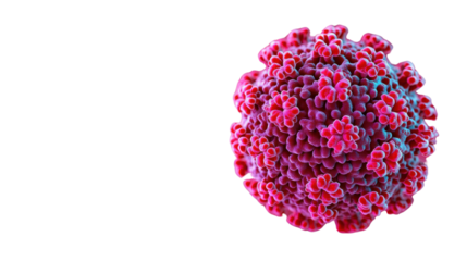 Red virus particle close up Isolated on a white transparent background