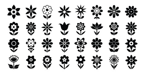 Charming Black Flower Icons Vector Set for Garden Decor and Floral Design Projects