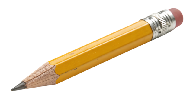 Sharpened yellow pencil with eraser isolated on transparent background