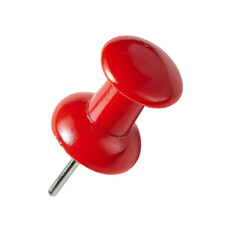Single red thumbtack push pin isolated on transparent background